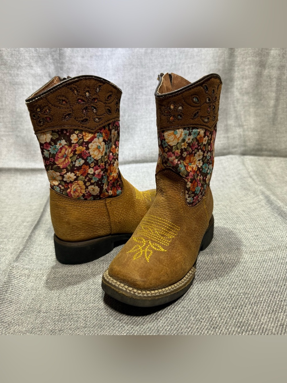 Blackstone Brown Leather Ankle Western Boots with Floral Shaft